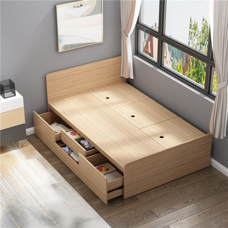 北欧简约卧室气压高箱储物床1.2米单人床榻榻米收纳板式床