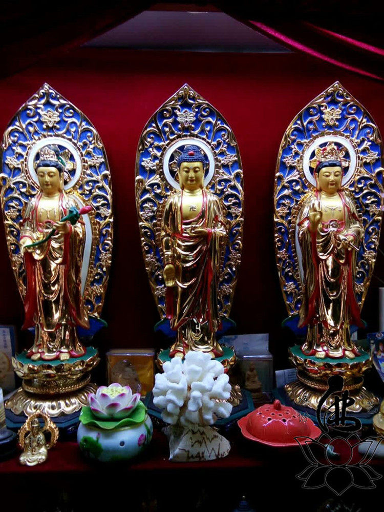 佛光西方三圣金站像庄严超凡寺院佛堂家庭供奉佛教工艺品