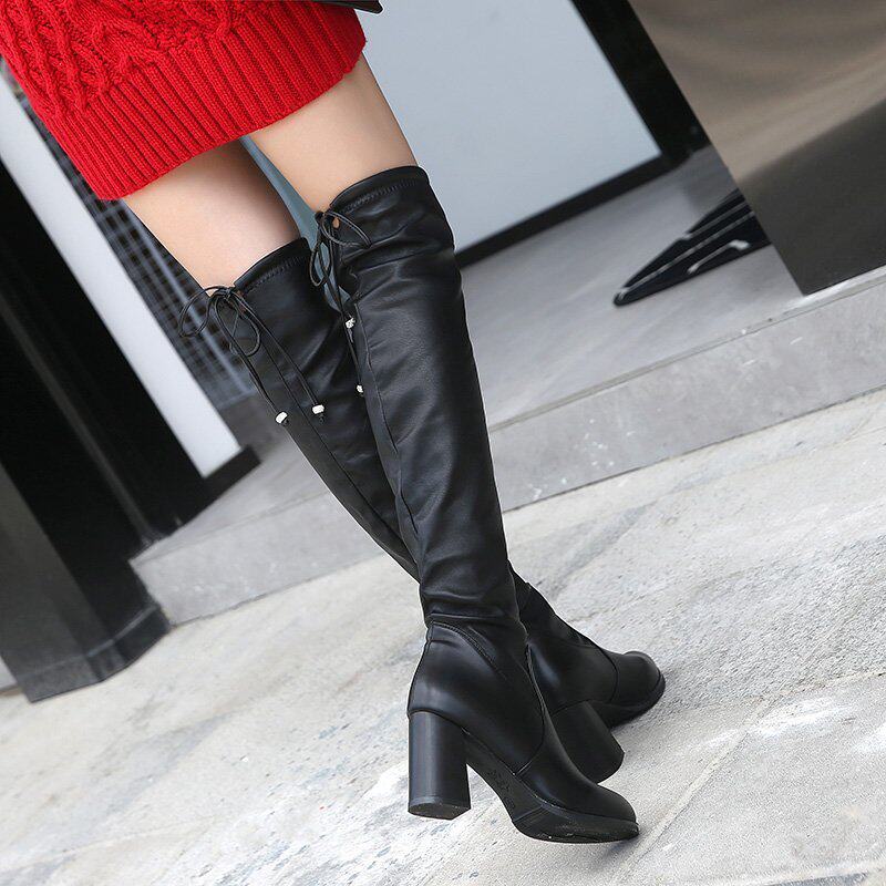 弹力力高筒靴显瘦过膝靴子长靴女冬加绒皮靴弹力靴