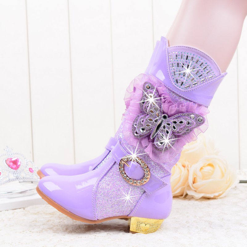 女童女孩公主爱莎冬天皮鞋儿童高跟鞋8岁靴子皮靴