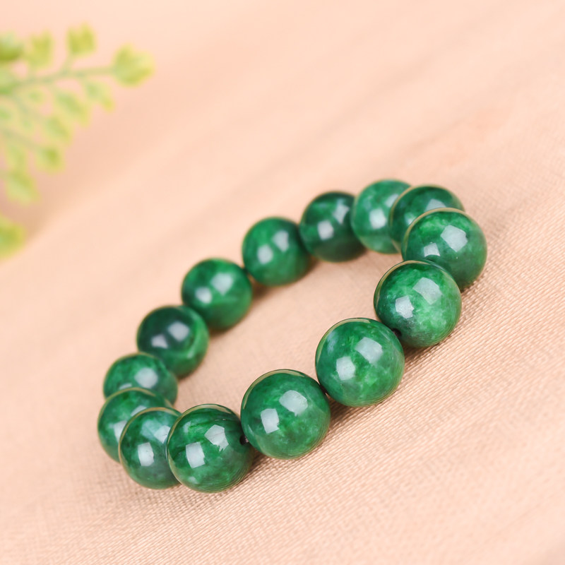 玉石匠干青手串翡翠边角料首饰时尚男女款百搭转运珠直径14mm