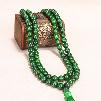 玉石匠干青翡翠108颗佛珠男女款念珠手链绿项链多圈铁龙生手串