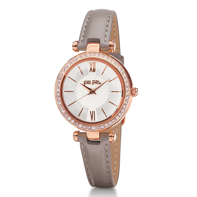 新follifollie芙丽手表真皮简约时尚镶钻防水石英女表wf16b009sp