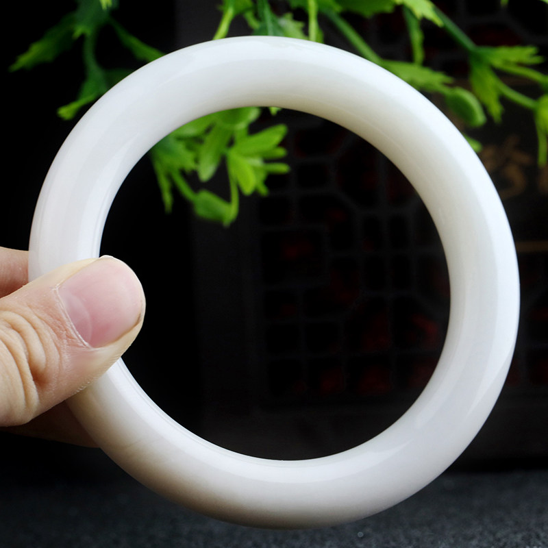 四通正品和田玉手镯子天然白玉圆镯女士瓷白手饰