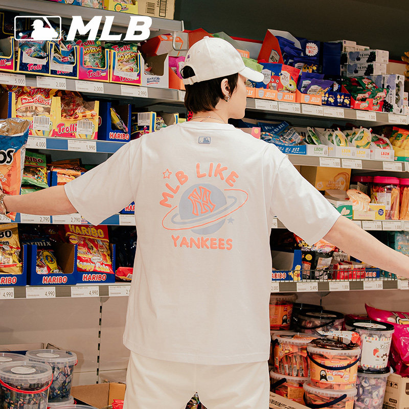 mlb星球印花新款夏季男女like短袖宽松情侣运动t恤