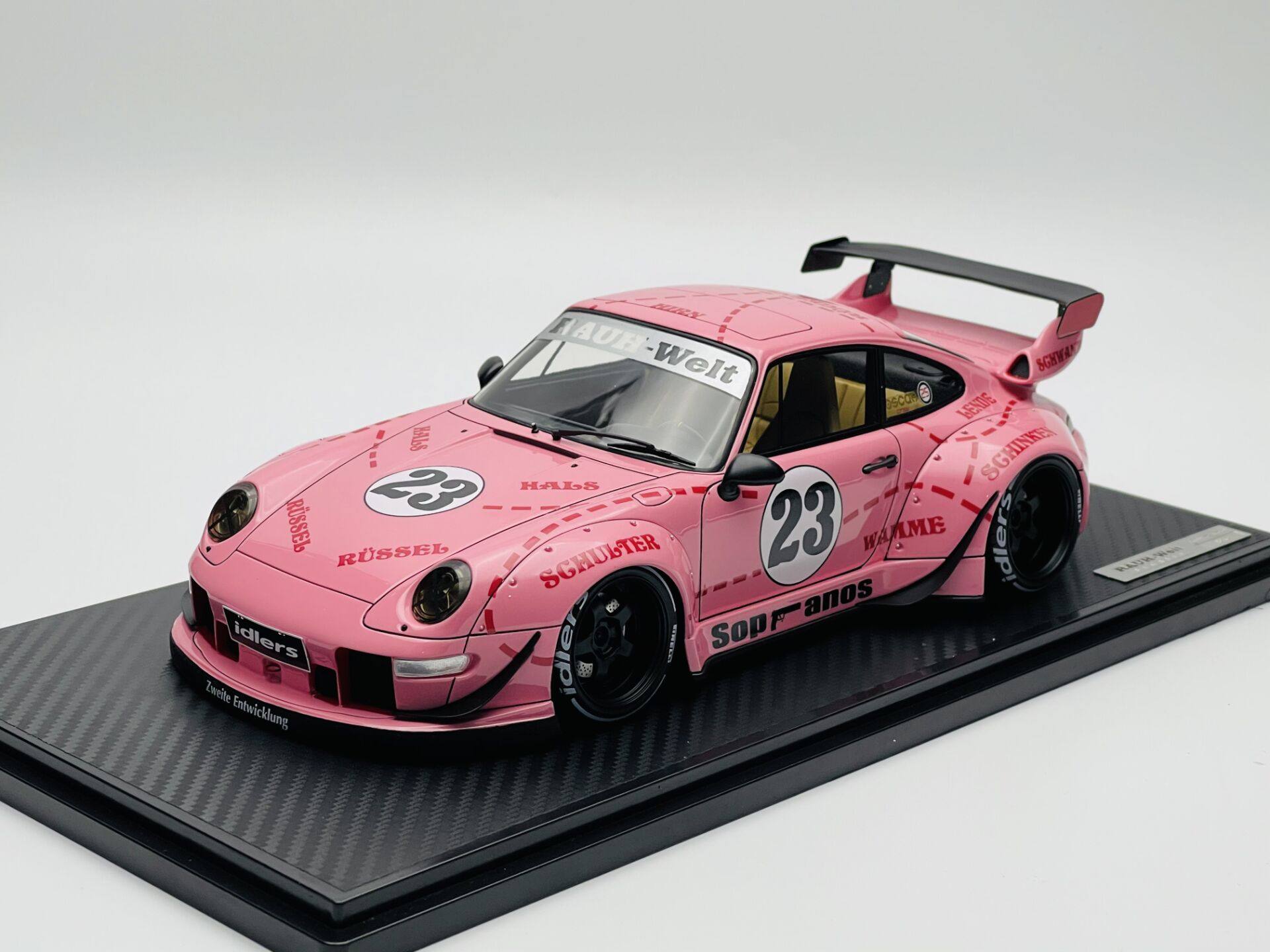 ignition保时捷宽体改装rwb粉猪汽车模型车模