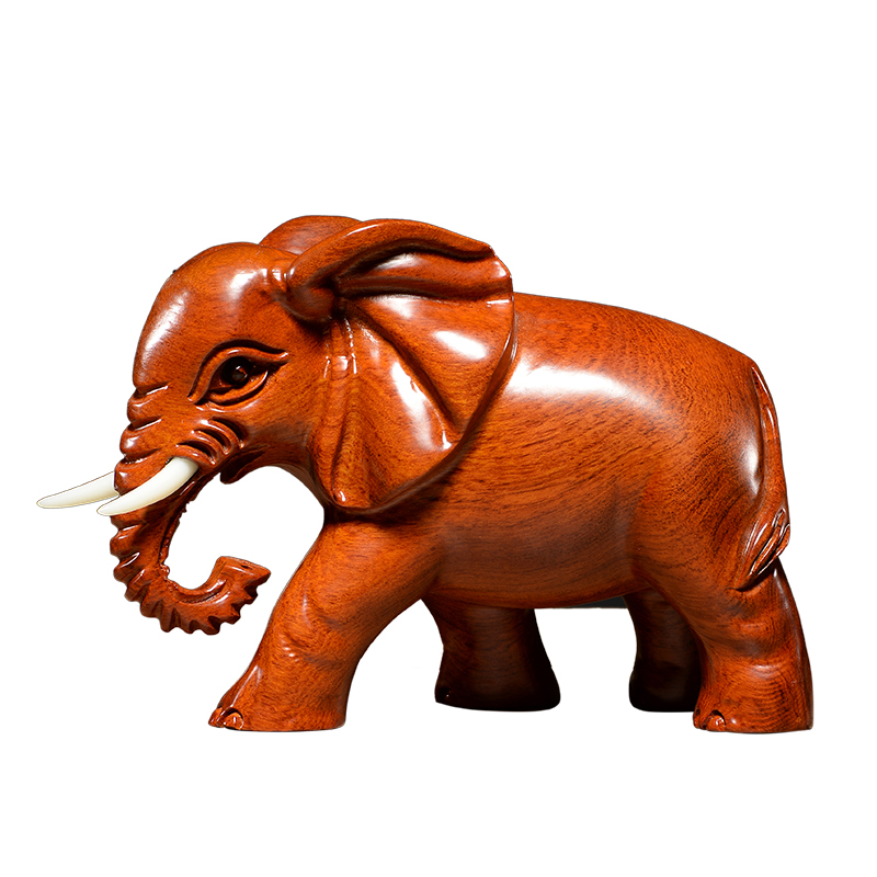 木雕大象摆件一对实木质雕刻木头家居客厅电视柜摆设红木工艺品