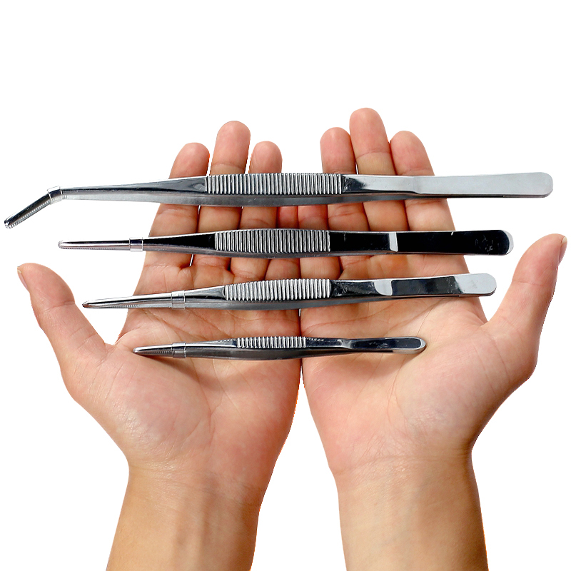 安其生医用镊子不锈钢尖弯头直圆头有齿防滑手术镊子钳家用夹子