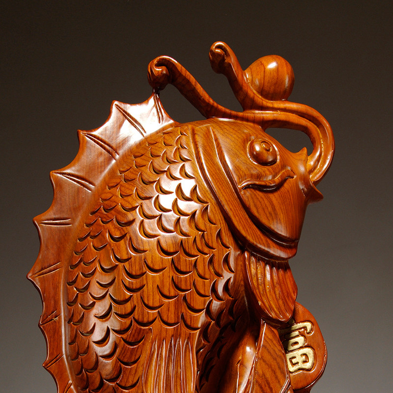 花梨木雕雕刻富贵有余摆件动物金龙鱼家居客厅摆件
