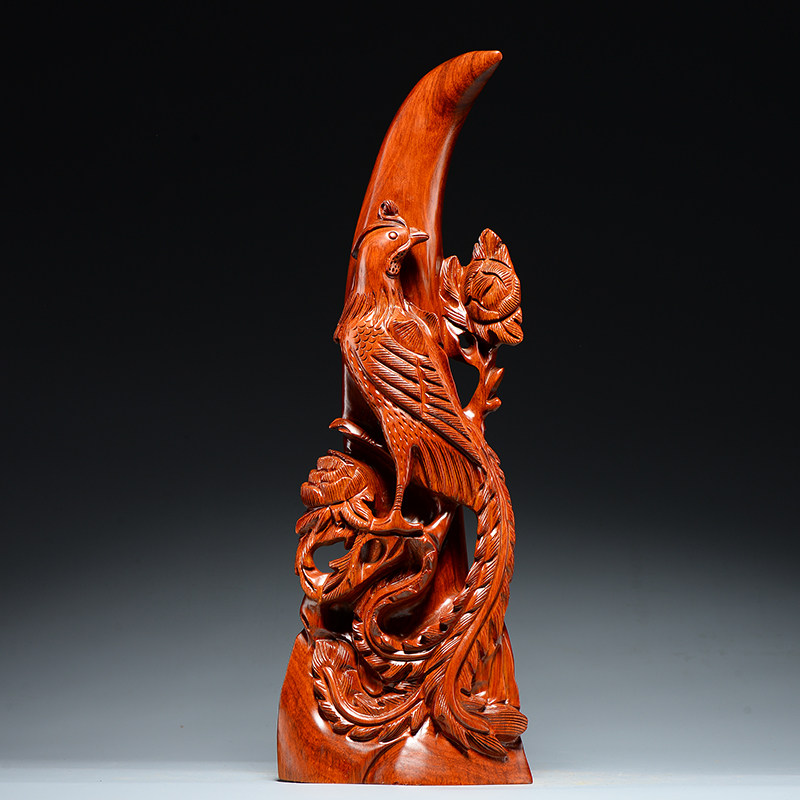 花梨木质雕刻龙凤呈祥摆件红木一对龙凤木雕