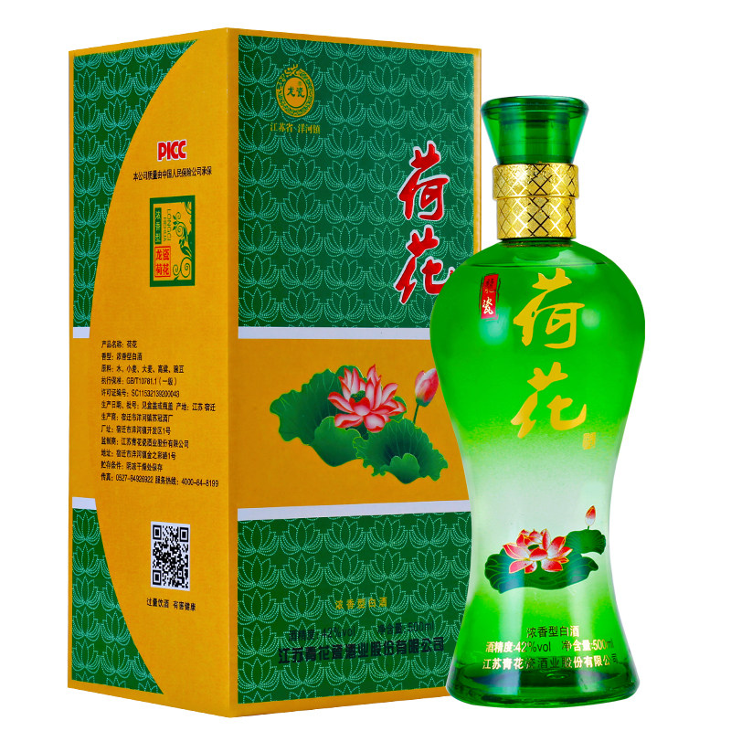 龙瓷白酒整箱荷花酒42度浓香型500ml*6瓶礼盒婚庆用酒送特价白酒 - 龙