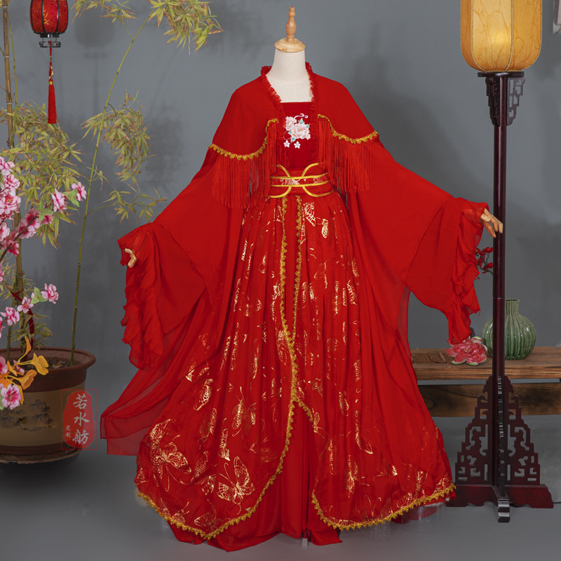 若水原创红色婚服嫁衣古风汉元素中国国风凤冠民族服装