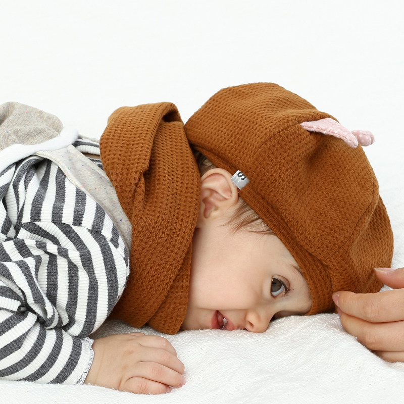 韩国婴儿帽子秋冬纯棉0-3-6个月新生儿童贝雷帽男女宝宝套头胎帽