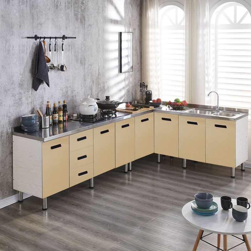 橱柜厨房简易不锈钢家用组装经济型租房小厨厨柜餐边柜