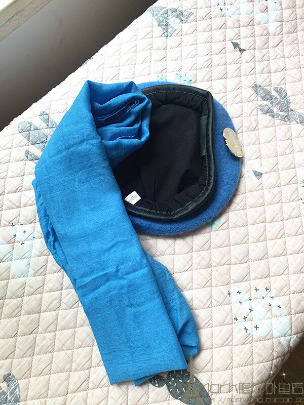 新款维和部队套装贝雷帽徽章围巾休闲防晒蓝色围巾