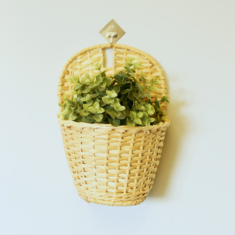 收纳日式草编花篮手工编制多功能个性家用可悬挂花篮