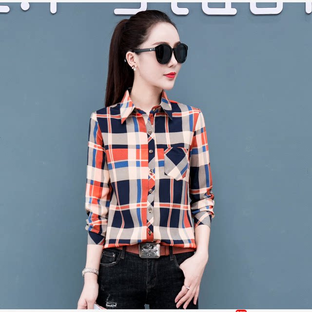 2019 Spring New Summer Professional Workwear Tops All-match Slim Korean Plaid Shirt Women Long Sleeve Large Size Shirt 2019 Spring New Summer Professional Workwear Tops All-match Slim Korean Plaid Shirt Women Long Sleeve Large Size Shirt