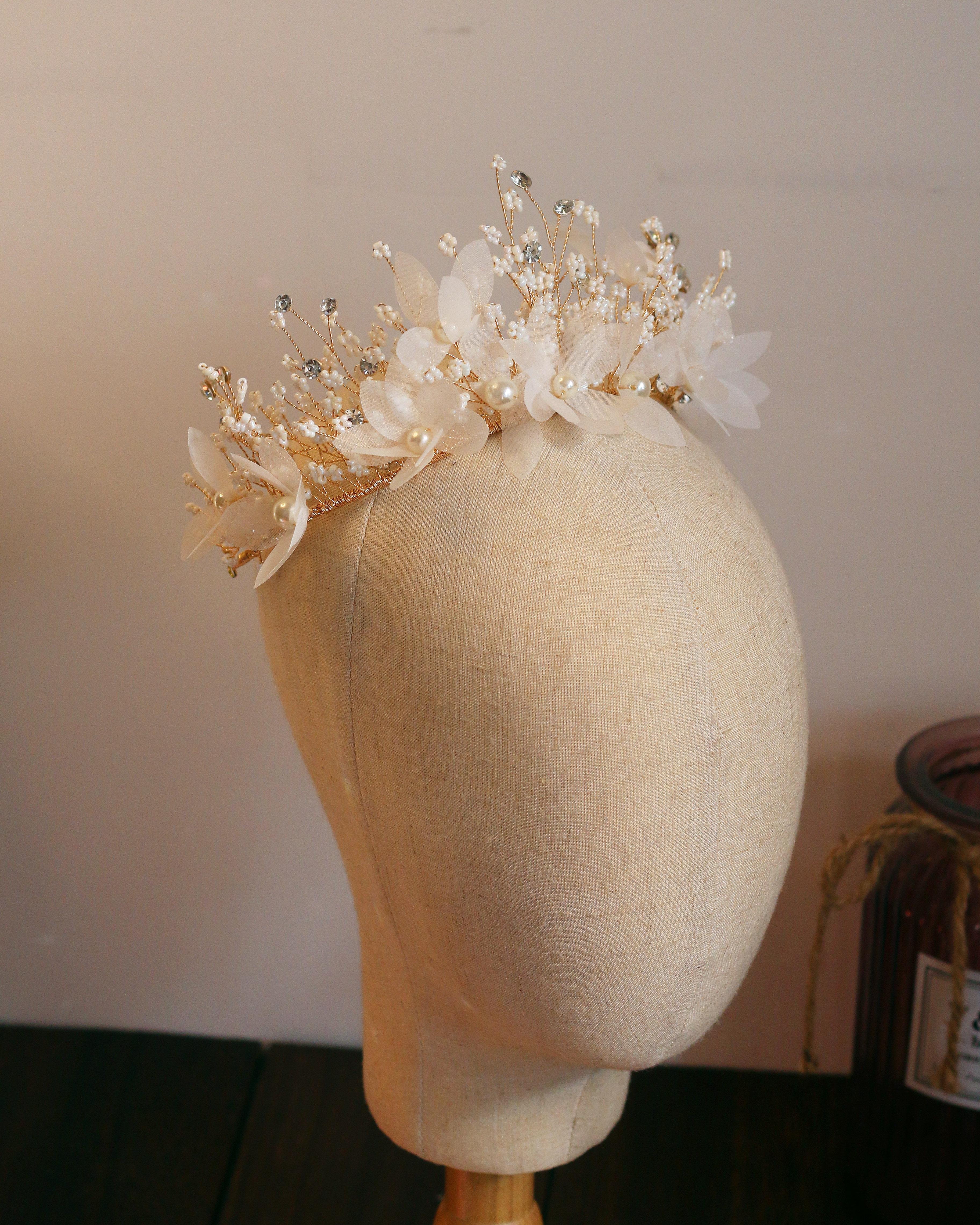 超仙美花花环皇冠甜美女孩头饰珍珠王冠演出发饰