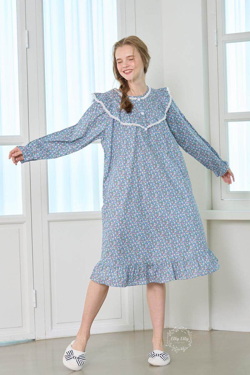 韩国代购elly品牌睡衣秋季碎花纯棉长袖长裤睡衣