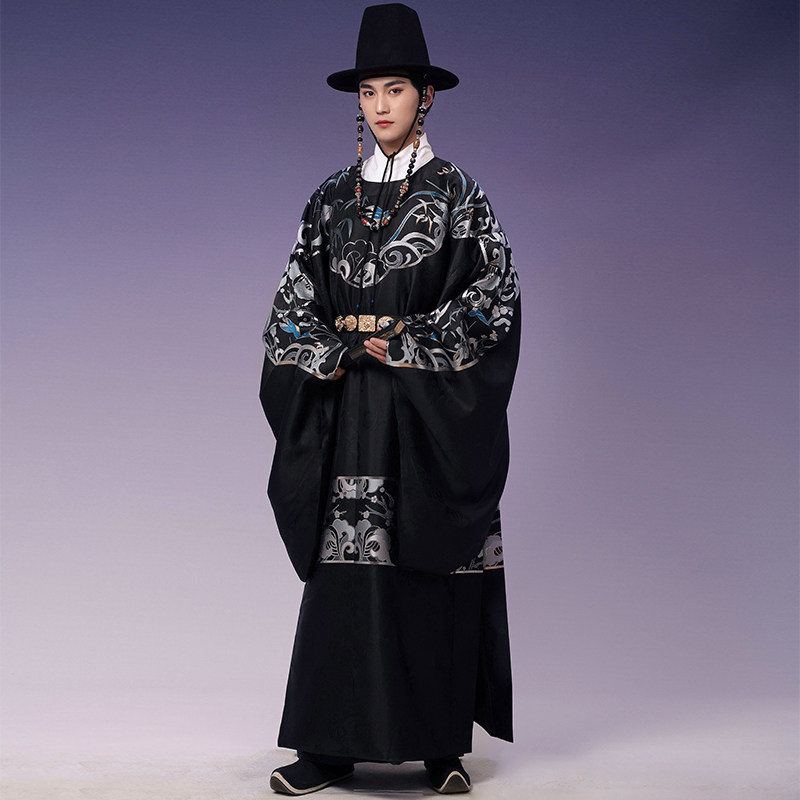 清熙如梦霓裳原创汉服男妆花织银双层挂保暖里圆领袍秋冬汉服