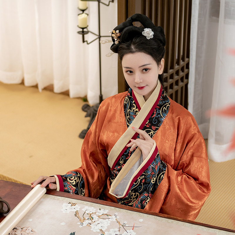 素莲如梦梦霓裳原创汉服女款暗纹印花曲裾直裾汉服