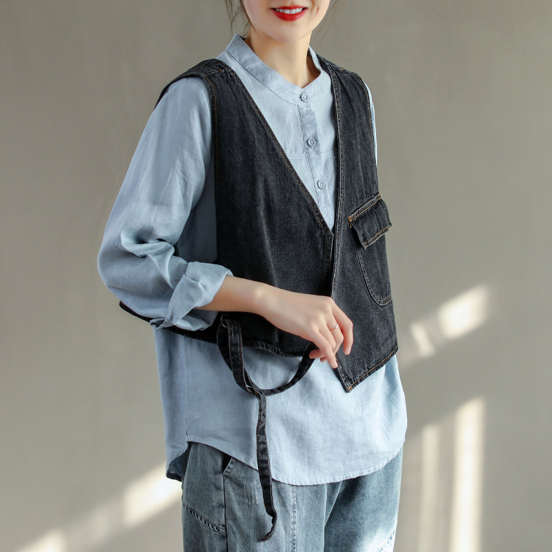 夹背马夹背洋气宽松新款马甲概念牛仔衬衫小众马夹