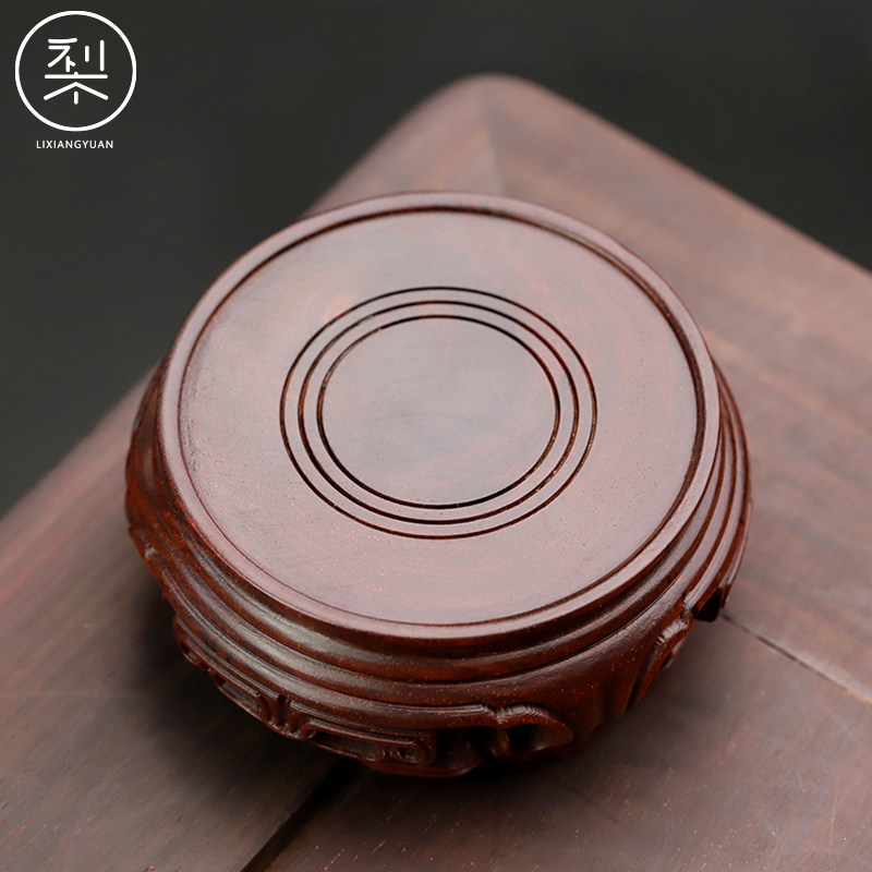 古风梨香院圆形底座印度小叶叶紫檀木茶杯杯垫木雕