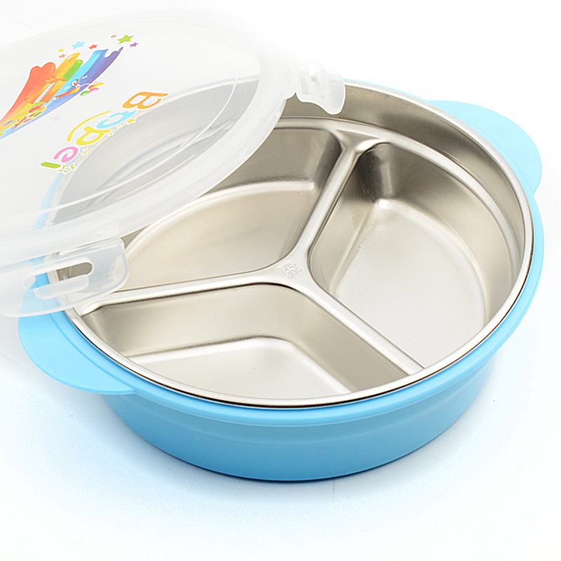 可爱304不锈钢小学生饭盒 卡通圆形保温快餐盘防烫密封分格便当盒