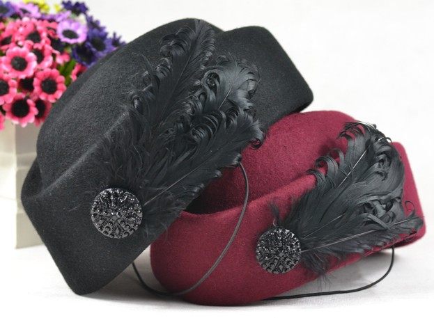 复古帽子雷帽子帽贝空姐新韩羽毛秋冬季爵士毛呢帽子