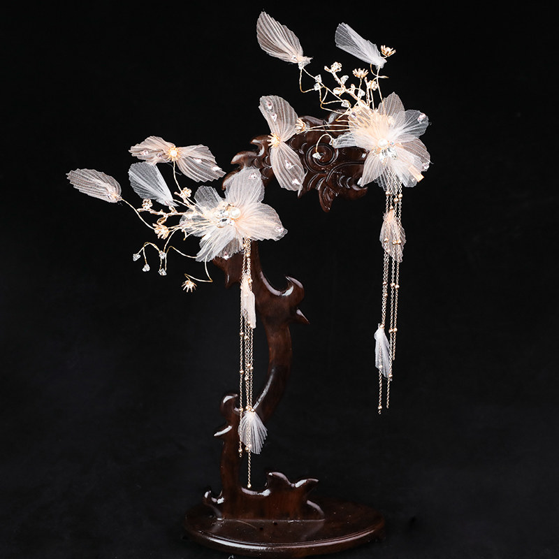 儿童汉服头饰超仙花环女童古风可爱发饰女娃流苏侧边发夹古装配饰