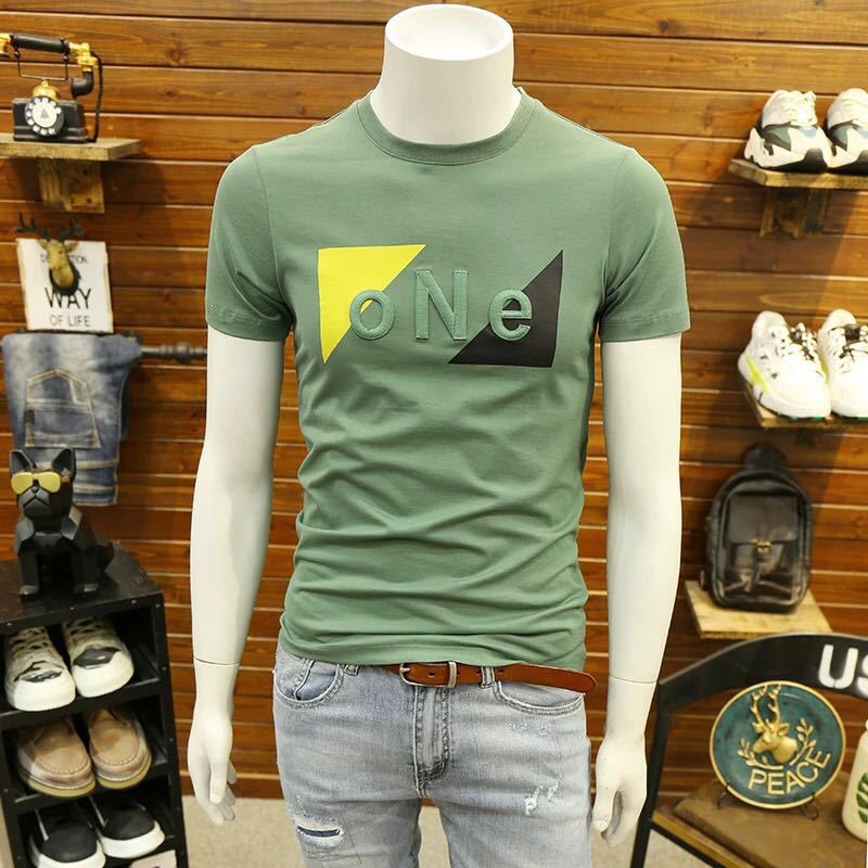 欧洲站网红重工刺绣短袖t恤男潮牌潮流修身2022夏季新款男士半袖