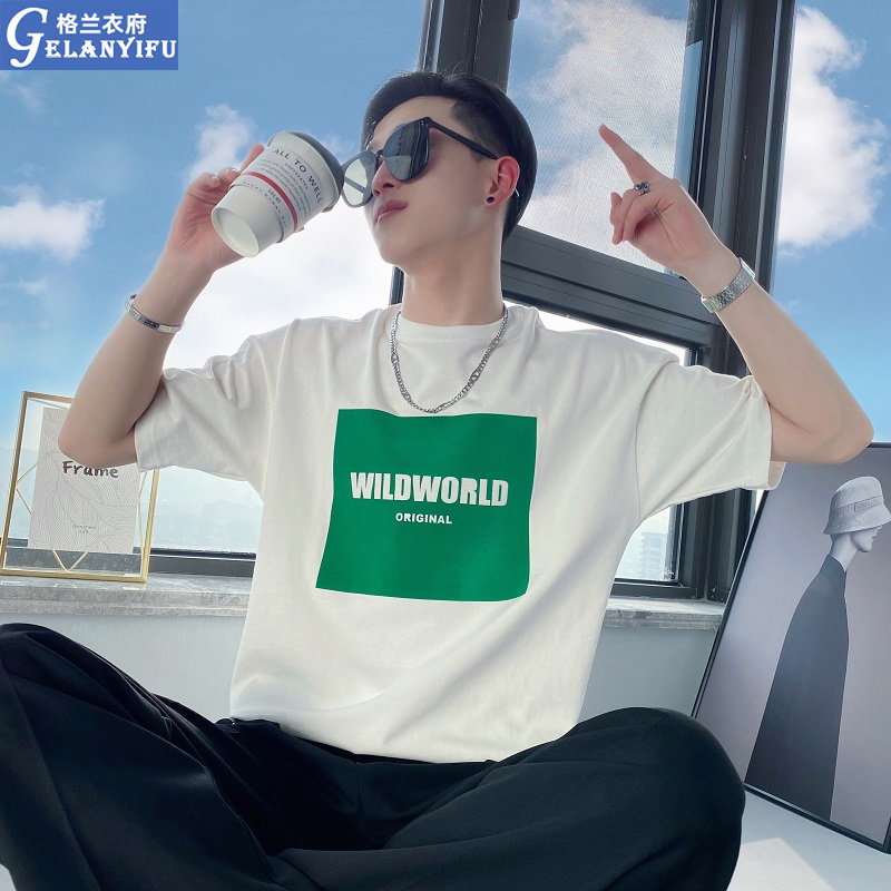 白色T恤男ins潮牌短袖潮男搭配半袖潮流帅气2022新款夏季半截袖薄