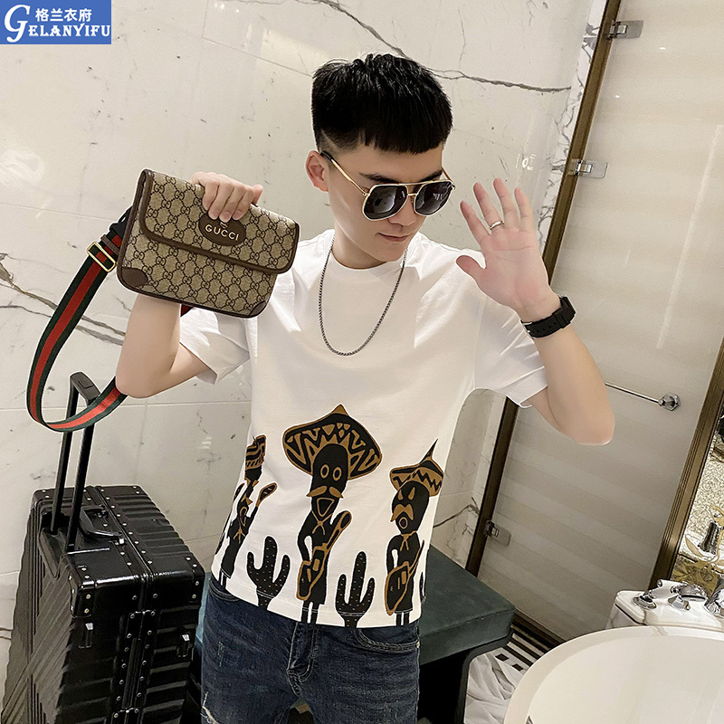 2022年夏季新款短袖男ins潮牌T恤痞帅时尚男装衣服半截袖纯棉半袖