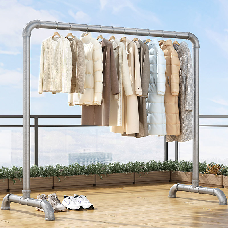 钢管晾衣架落地卧室折叠户外家用阳台挂衣服简易晒被凉衣单杆水管 –