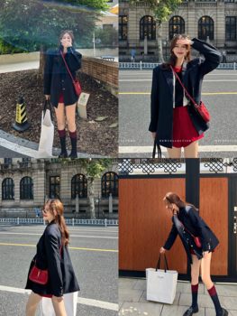 INJUNE Mengyuan Fashionable Mocha/Accent Vertical Stripe Texture Suit Women's Autumn Multi-Color