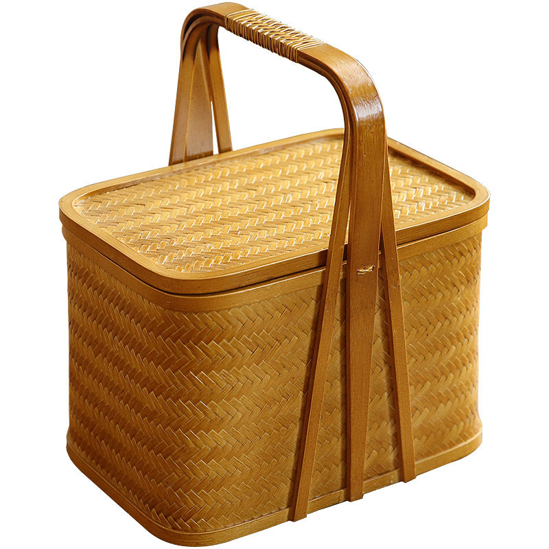 日式特色手工竹编茶篮手提茶包漆器竹编