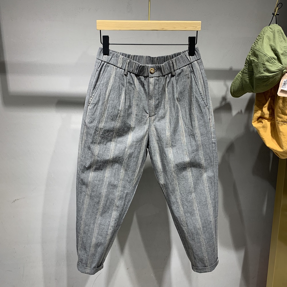 单章日系条纹宽松休闲裤男士夏季新款时尚百搭青年舒适小脚长裤潮