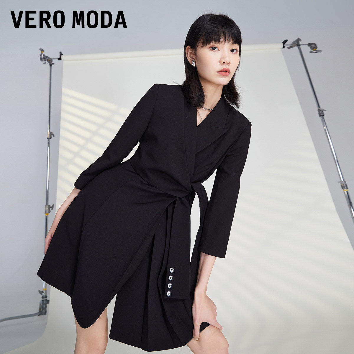 veromoda连衣裙2022夏季新款复古翻领轻熟春夏季连衣裙