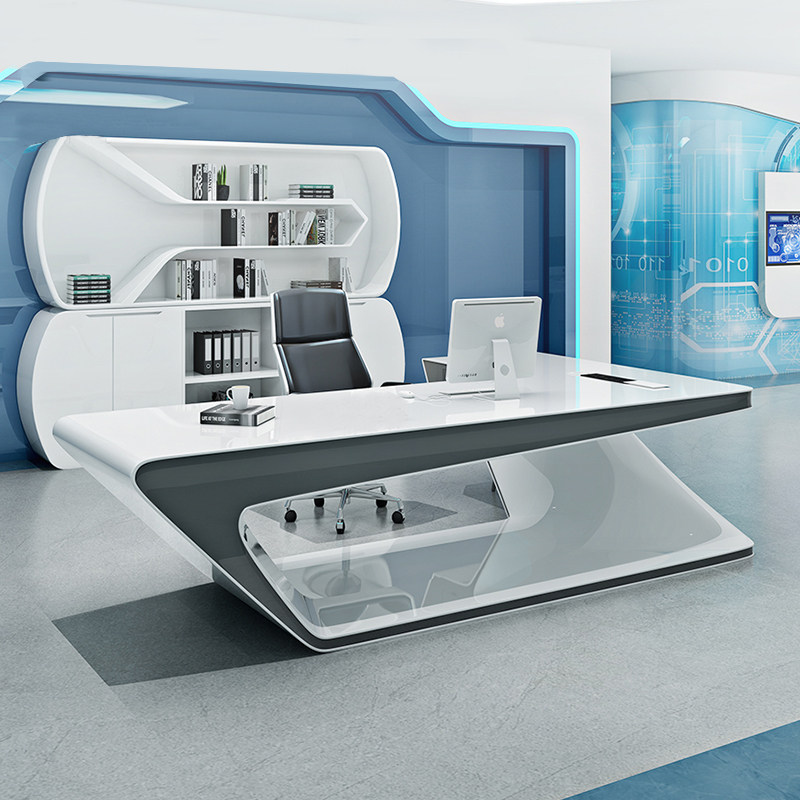 创意科技感老板桌总裁办公桌简约现代高档总经理桌白烤漆老板桌子