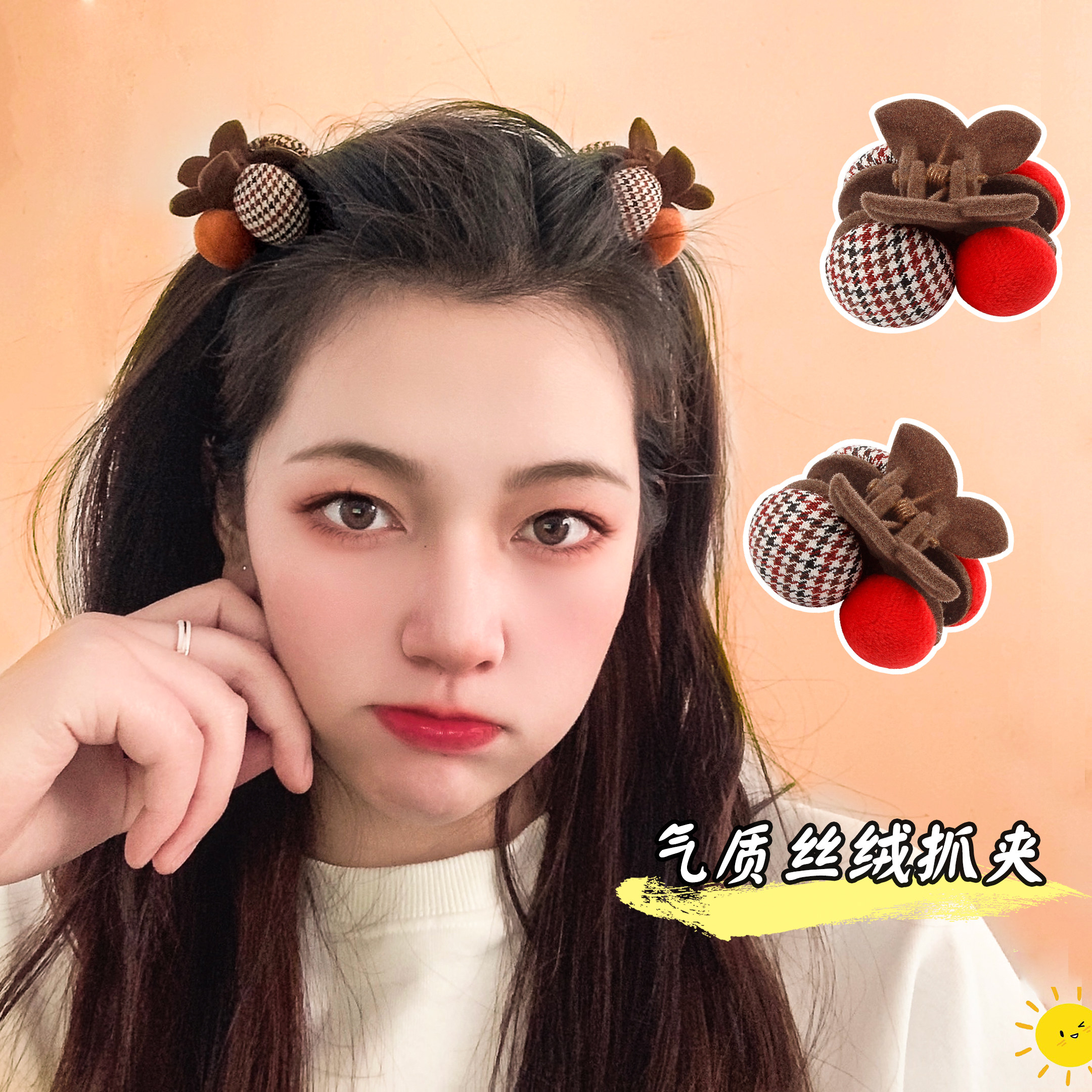 樱桃小抓夹女网红新款可爱侧边小号毛绒发夹发饰