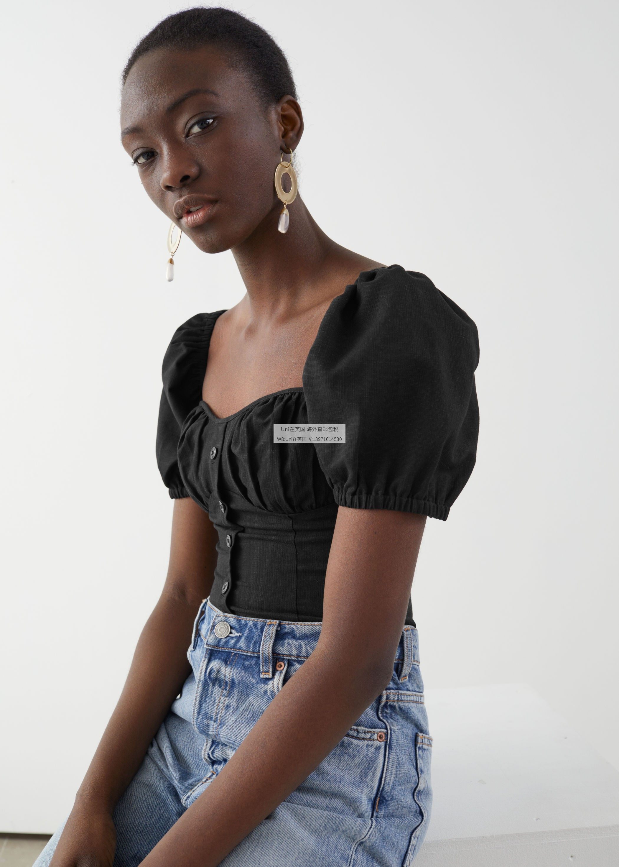 英国代购直邮ospuffsleevejacquard上衣0847990002t恤