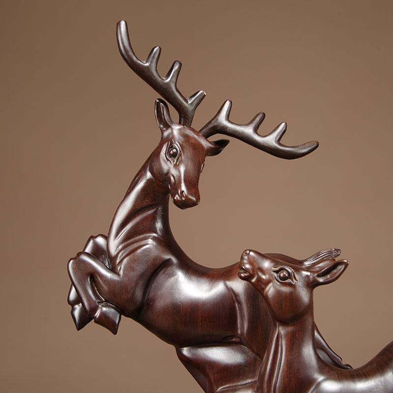 檀木木雕梅花鹿摆件前程似锦红木工艺品家居饰品实木客厅木雕