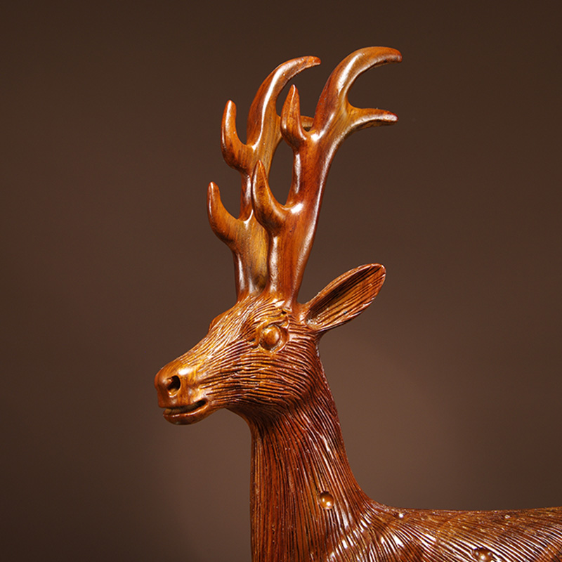 花梨木雕梅花鹿摆件实木家居客厅电视柜办公室酒柜木雕
