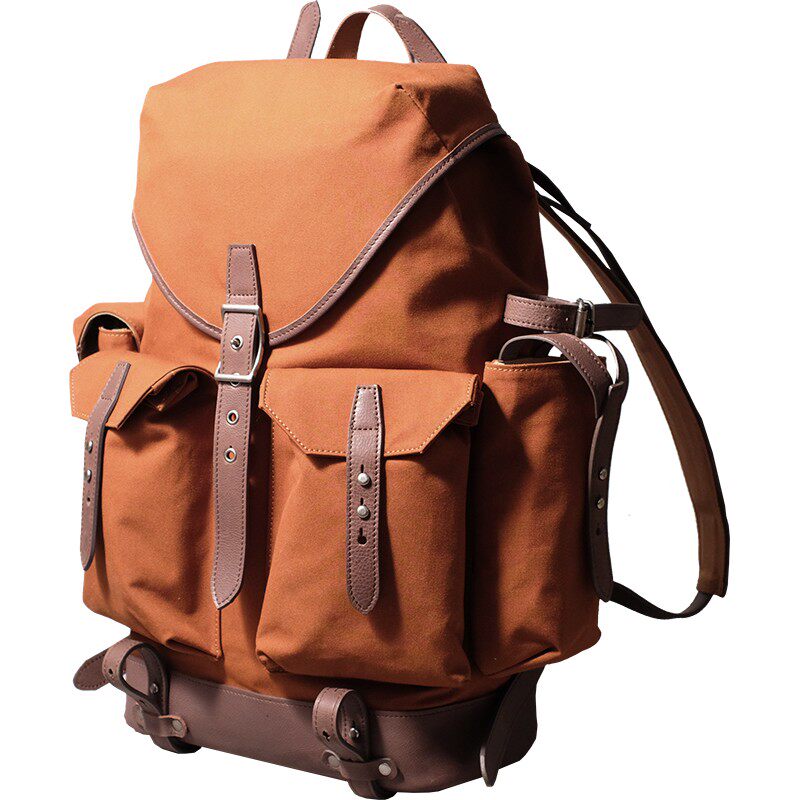 lewhisper旅行者原创大容量复古户外露营帆布拼接牛皮双肩背包