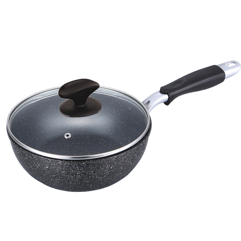 日式麦饭石小炒锅不粘锅锅具家用平底炒菜锅单人锅电磁炉燃气适用