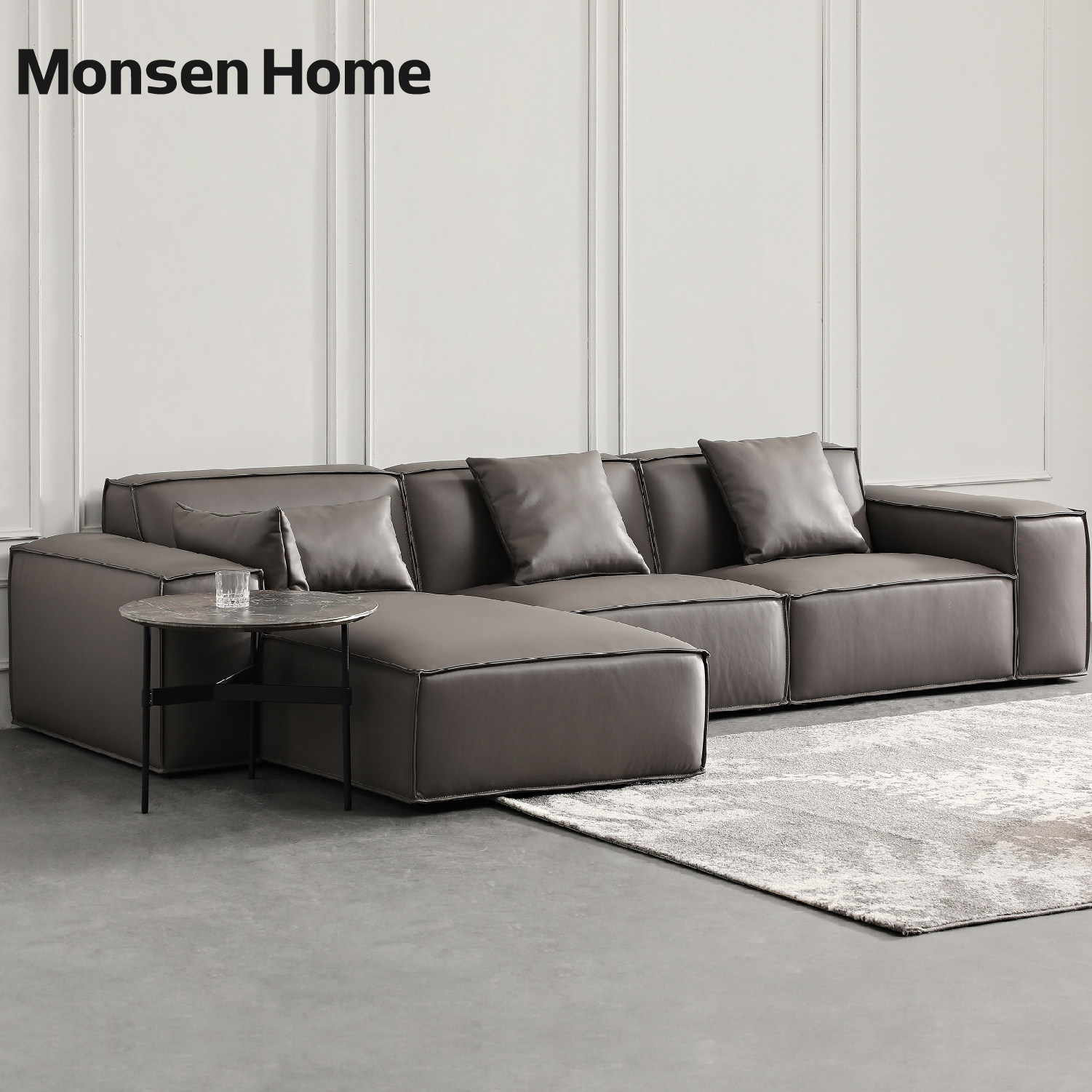 monsenhome真皮方块沙发多人贵妃北欧简约现代组合皮艺沙发