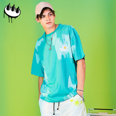 clawmoney美潮短袖t恤情侣手绘涂鸦小雏菊宽松潮牌夏季上衣新款