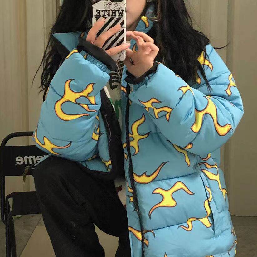 冬季ins潮牌golfwang蓝色火焰羽绒服宽松嘻哈羽绒服
