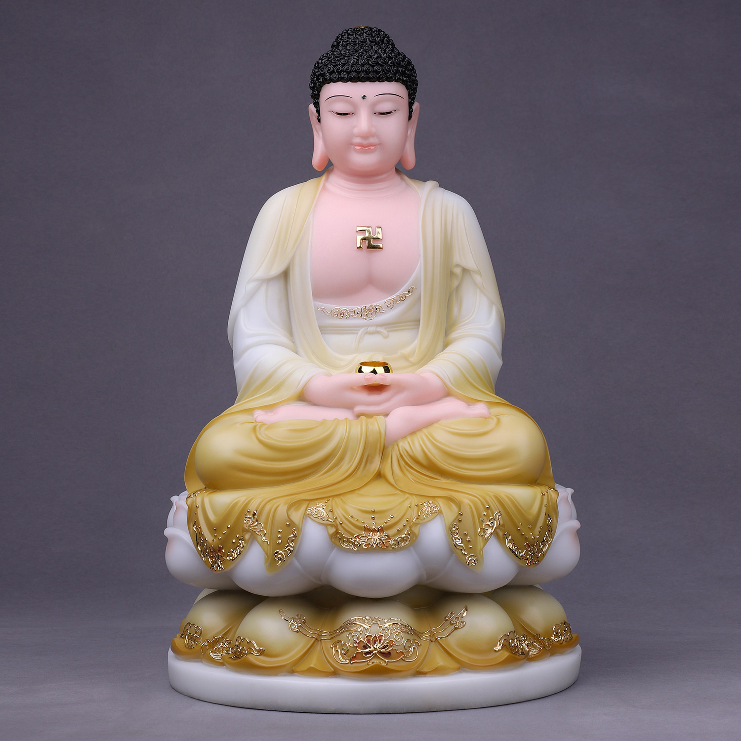 石雕汉白玉释迦牟尼佛像家用供佛释迦摩尼娑婆三圣摆件