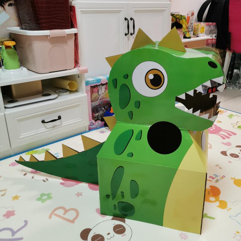 幼儿园手工制作儿童diy恐龙纸箱纸板可穿戴动物模型表演玩具道具
